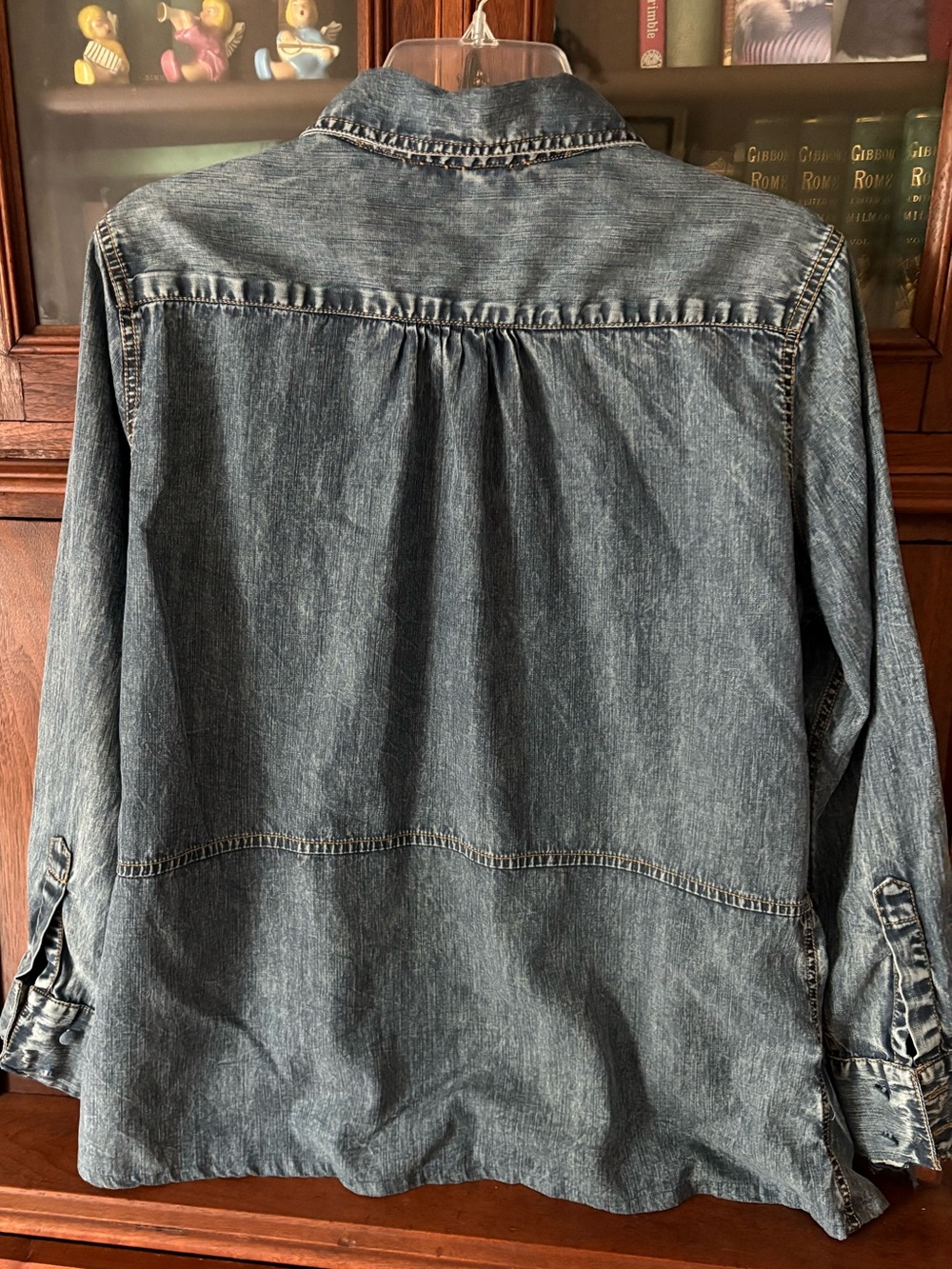 Soft Surroundings: XL, Embroidered Denim Button-Down Tunic Shirt - Blue - Picture 3 of 3